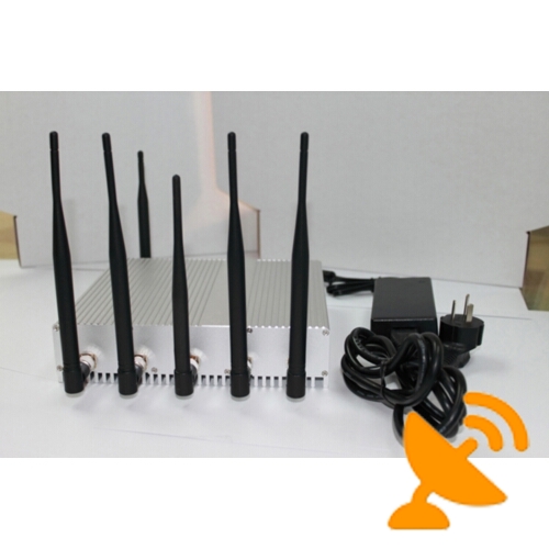 6 Antennas All 3G 4G GSM CDMA DCS PHS Cell Phone Jammer 40M - Click Image to Close