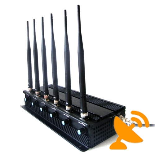 6 Antenna Adjustable 3G Cell Phone + Wifi + UHF + VHF Signal Blocker Jammer 50M - Click Image to Close