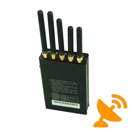 5 Antenna Portable CellPhone + GPS + Wifi Signal Jammer 15M - Click Image to Close