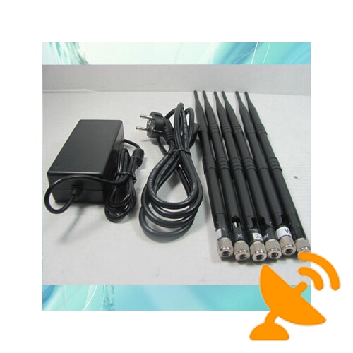 6 Antenna 3G Cell Phone + Wifi + UHF + VHF Signal Blocker Jammer 40M - Click Image to Close
