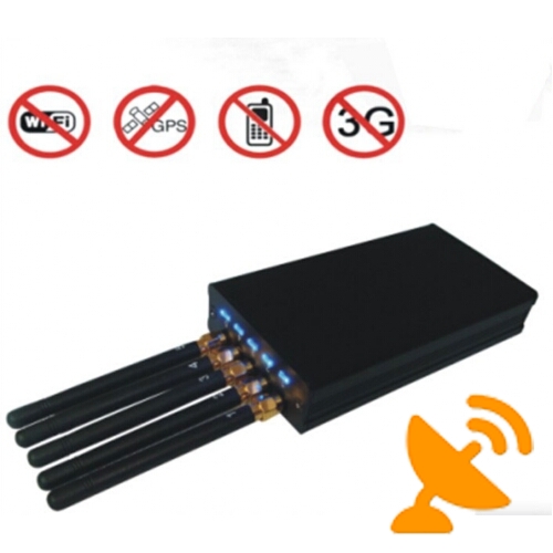 5 Antenna Portable Cell Phone & Wifi & GPS L1 Signal Jammer Blocker 15M - Click Image to Close
