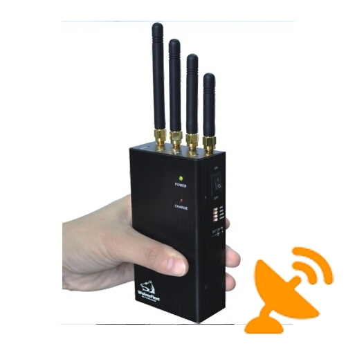 4 Antenna Handheld 3G Cell Phone & Wifi Jammer Blocker 20M - Click Image to Close