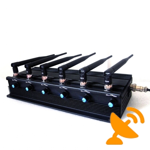 6 Antenna Adjustable High Power Desktop Cell Phone + WIFI + RF 315MHZ 433MHZ Jammer 50M - Click Image to Close
