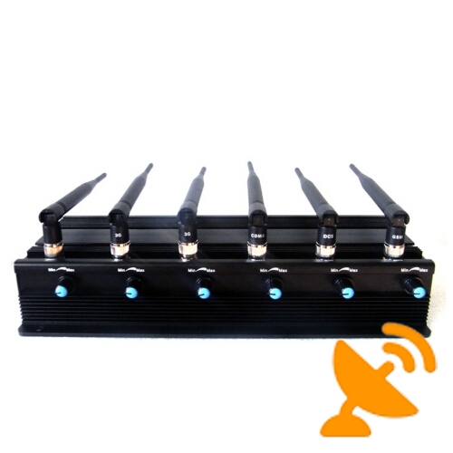 6 Antenna Adjustable High Power Desktop Cell Phone + WIFI + RF 315MHZ 433MHZ Jammer 50M - Click Image to Close