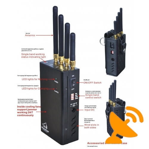 4 Antenna Handheld 3G Cell Phone & Wifi Jammer Blocker 20M - Click Image to Close