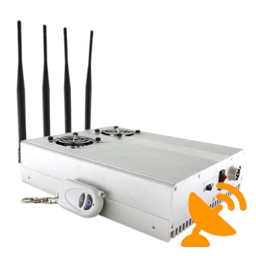 4 Antennas Adjustable + Remote Control Cell Phone Jammer with Cooling Fan 30M - Click Image to Close